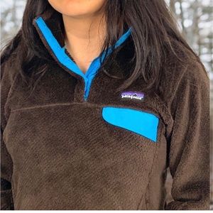 Patagonia re-tool snap T pullover Brown with blue trim